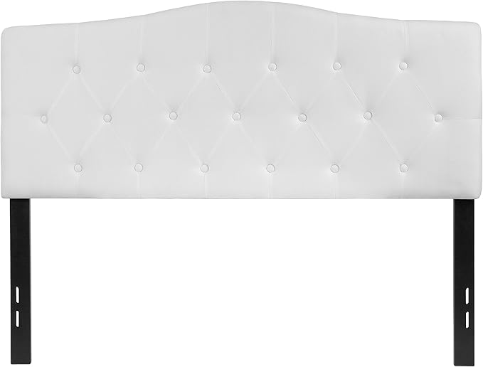 EMMA + OLIVER Tufted Upholstered Full Size Headboard in White Fabric