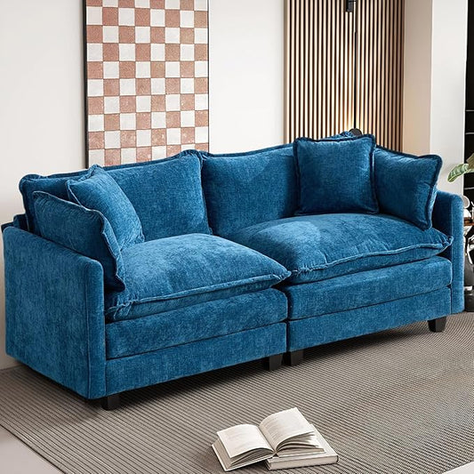 SoarFlash 77.95" Chenille Sectional Sofa, Comfy Modular Loveseat Sofa, Modern 2-Seat Couch Deep Seat Sofa Set for Living Room,Blue