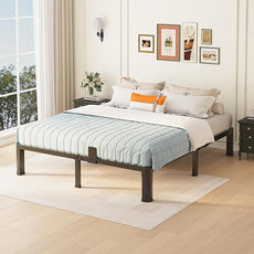 10 inch Full Size Bed Frame with Round Corner Legs Mattress Slide Stopper,Low Profile Heavy Duty Metal Platform,Steel Slat Support,No Box Spring Needed,Easy Assembly,Noise Free