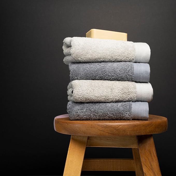 Premium 8 Pieces Towel Set Including 2 Bath Towels 30" x 56", 2 Hand Towels 18" x 30" and 4 Washcloths 13" x 13" - Color: Dark Grey & Silver | Pure Cotton |Machine Washable high Absorbency
