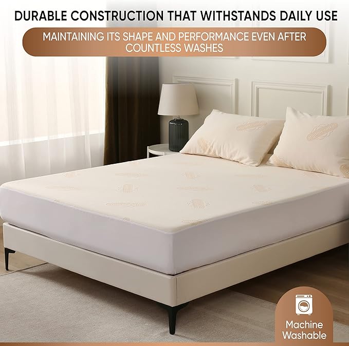 Waterproof Organic Mattress Protector King – Soft Organic Cotton Top – Noiseless & Breathable 250 GSM Pad Cover – Deep Pocket Fitted Design