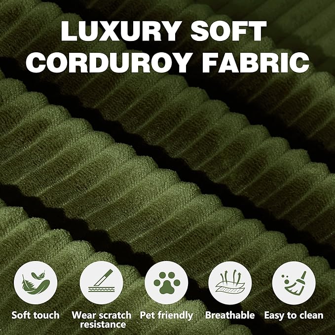 78.8" Convertible Sofa Bed -Compression Sofa with Corduroy Fabric - with Armrests and Backrest - Modular Sectional for Living Room, Bedroom, Studio - Compression Sofa in Box (Military Green)