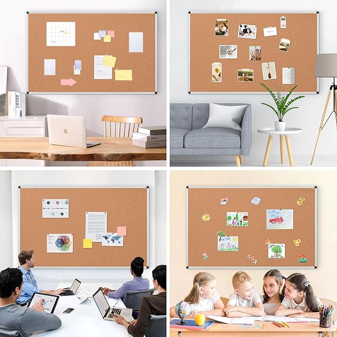 Board2by Extra Large Cork Bulletin Board 60" X 48", Silver Aluminum Framed 5'x4' Corkboard for Wall, Wall Mounted Notice Pin Board with 18 Push Pins for School, Home & Office