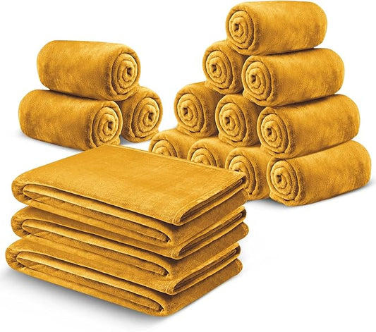 IR Imperial Rooms Fleece Blanket 16 Pack - Super Soft Fluffy Mustrad Throw Blanket for Sofa and Bed - Warm and Cozy Lightweight 400 GSM Microfiber Bed Throws Blankets, 50x60 Inches (Throw/Travel)