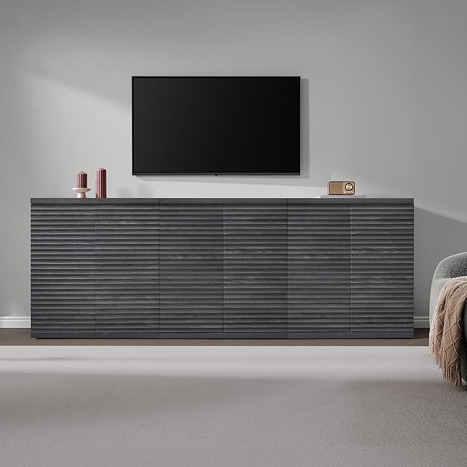 SICOTAS Buffet Cabinet with Storage Accent Sideboard Modern Credenza with Doors & Shelves Fluted Media Console Mid Century Coffee Bar Table for Living Room Kitchen Dining Room Hallway (3PCS)