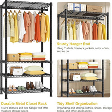 Ulif H2 Heavy Duty Clothes Rack, Freestanding 4 Tiers Garment Rack for Hanging Clothes with Shelves and Hangers, Closet Organizers and Storage Metal Closet Wardrobe System, Max Load 500 LBS, Black