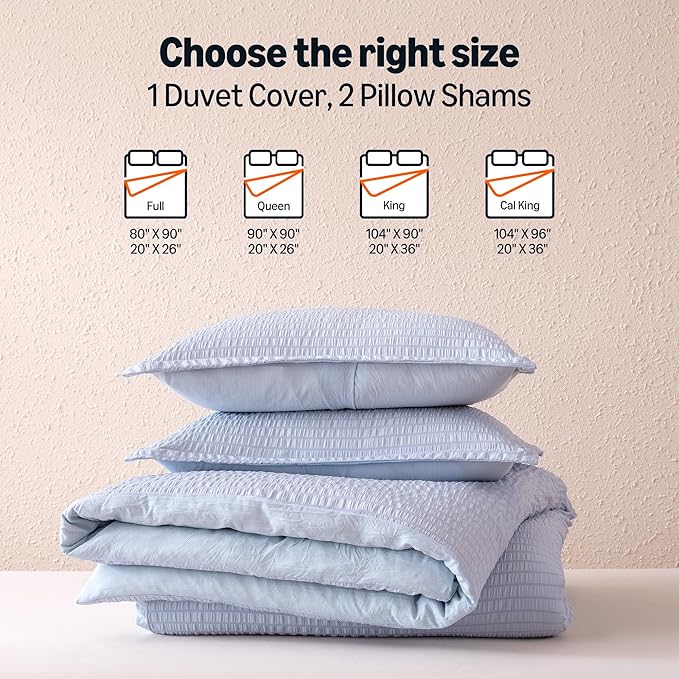 Amazon Basics Jacquard Geometric Microfiber 3-Piece Duvet Cover Set, Includes 1 Duvet Cover and 2 Pillow Shams, Queen, Blue Striped