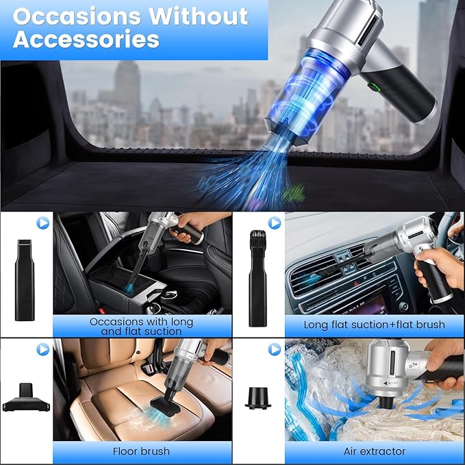 Arify Pro Car Vacuum Portable Cordless with 18000PA Super Suction, 4 in 1 Portable Air Blower/Car Vacuum 90°Foldable Handheld Rechargeable Brushless Motor, Gifts for Christmas for Home, PC