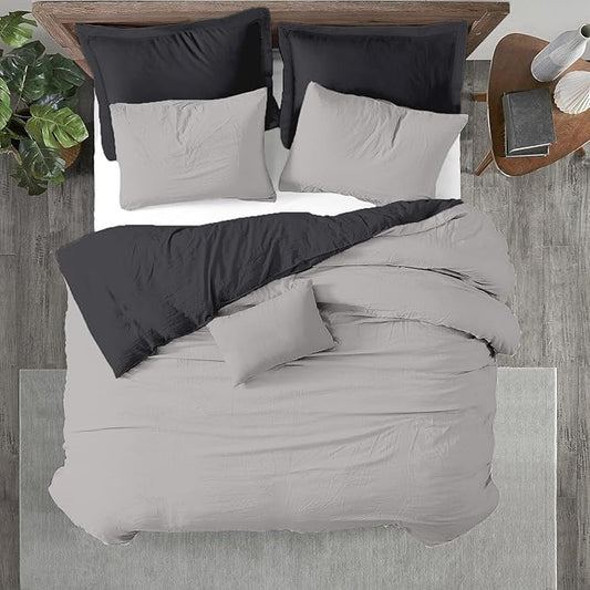 Kotton Culture 3 Pc California King Size Duvet Cover Set -100% Egyptian Cotton Sateen 600 Thread Count Ultra Soft Premium Durable Comforter Cover Zipper Closure & Corner Ties (Blended Grey,104"x98")