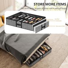 homyfort Under Bed Shoe Storage Organizer Fits 16 Pairs Shoes and 4 Pairs Boots, Underbed Shoe Storage Boxes Bins, Organizador De Zapatos, Extra Large Zapateras Organizer for closet, Black, Set of 2