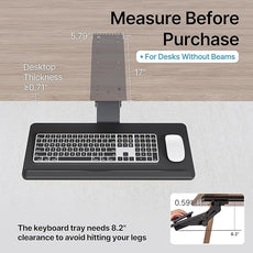 Keyboard Tray Under Desk with Storage Drawer, Height Adjustable Keyboard Tray Slide Out Swivel Tilt, Ergonomic Under Desk Mount Keyboard & Mouse Holder for Gaming Home Office, 25x11'', Black