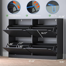 Shoe Cabinet with 4 Flip Drawers, Narrow Hidden Shoe Storage Cabinet, Slim Freestanding Shoe Rack Organizer for Entryway, Hallway, Bedroom, Living Room