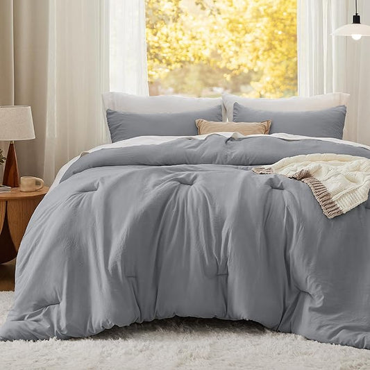 Bedsure Twin/Twin XL Comforter Set, Grey Soft Prewashed Bedding for All Seasons, 2 Pieces GentleSoft™ Warm Down Alternative Bed Set, 1 Lightweight Comforter (68"x88") and 1 Pillowcase (20"x26")
