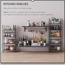 4NM No Assembly Folding Bookshelf Storage Shelves 4 Tiers Vintage Bookcase Standing Racks Study Organizer Home Office (All Black)