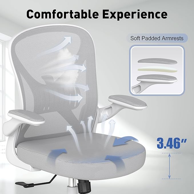 ZZH Ergonomic Office Chair Set of 6 with Adjustable Lumbar Support, Mesh Home Office Desk Chair with Wheels and Flip-up Arms, Grey