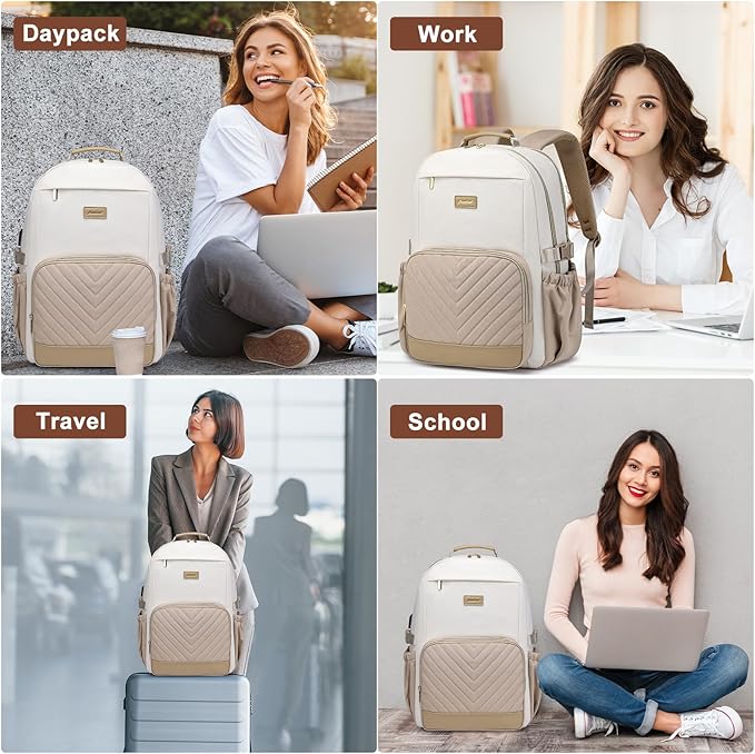 Laptop Backpack for Women Bookbag: 15.6 inch Work School Backpacks with Pouch Pocket for Large Capacity Cup & USB Charger College Book Bag Travel Business Nurse Teacher Bookbags Anti-theft Back Pack