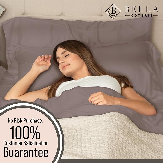 Bella Coterie 7 Piece Luxury Bamboo Viscose Split King Size Sheet Set | 2 Fitted Sheets for Adjustable Beds | 100% Organically Grown | Cooling for Hot Sleepers | 4 Pillowcases [Mocha]