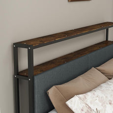 Panana 14 Inch Full Size Bed Frame,Industrial Metal Platform Bed Frame with 2 Tier Storage Wooden Headboard and Footboard,4 Storage Drawers,No Box Spring Needed,Black&Grey