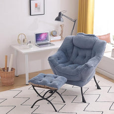 Tiita Lazy Chair with Ottoman, Modern Large Accent Lounge Armchair, Comfy Leisure Sofa Reading Chair with Footrest for Bedroom, Living Room, Dorm Rooms, Garden and Courtyard, Plush Light Blue