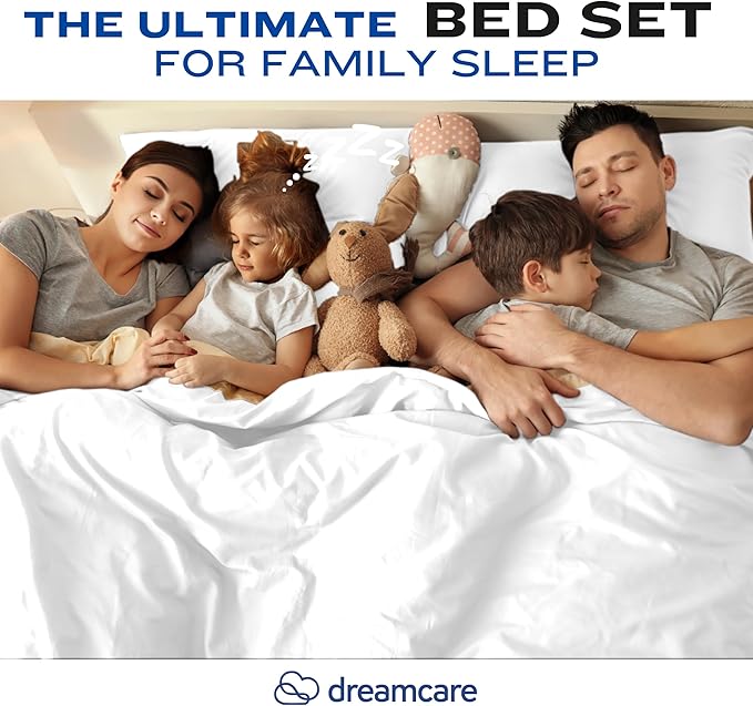 DREAMCARE Full Size Sheets – 4 pcs Cooling Sheets – up to 21” Deep Full Sheet Set – Hotel Luxury Sheets & Pillowcases – Superior Softness 100% Fine Microfiber with Side Pocket – White DREAMCARE