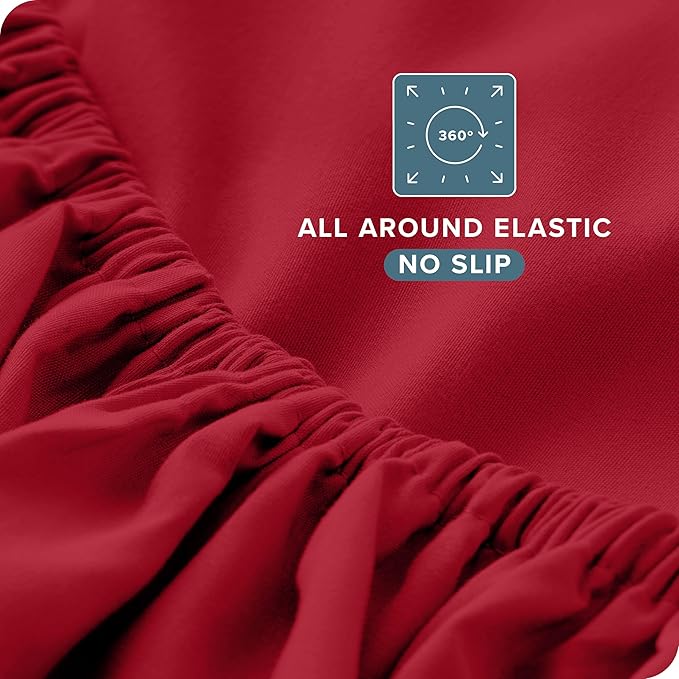 Bare Home Split King Sheet Set - 1800 Ultra-Soft Microfiber Bed Sheets - Double Brushed - Deep Pockets - Easy Fit - 5 Piece Set - Bed Sheets & Pillowcases (Split King, Red) BareHome