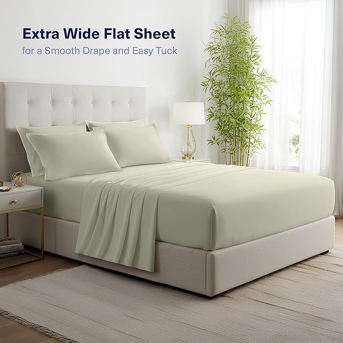 Kickoff Viscose Bamboo Sheets King Size 4-pc 100% Organic Bamboo Viscose Bed Cooling Sheets King Size Set Cool Bedding for hot Sleepers Sheet, Flat, Fitted, Pillowcases (Sage Green,K) KickoffHome