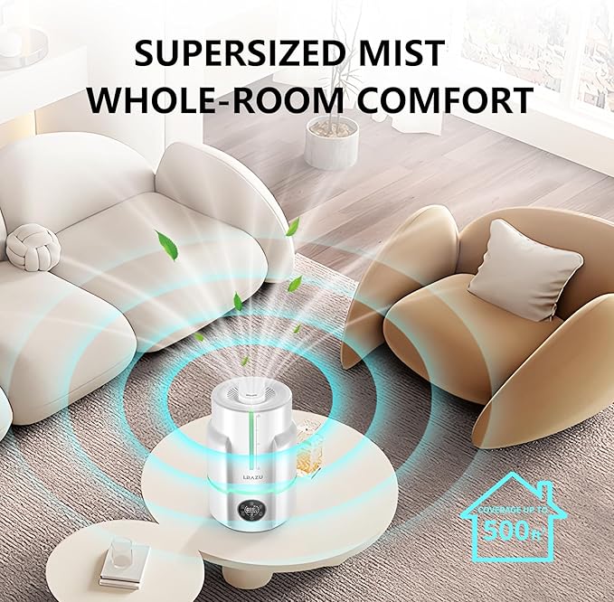 6L/1.6Gal Humidifiers for Bedroom, 60H Runtime 26 dB Quiet Supersized Cool Mist Air Humidifiers for Large Room, Baby Nursery, Plant, Indoor, Night Light, Easy to Clean, Precise Humidity Control