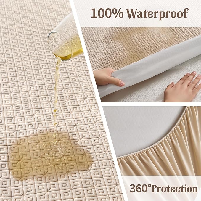 BEDLORE King Size Mattress Protector, Waterproof Noiseless Mattress Cover with Stretchable Pockets for 6-15 inches Mattress, Soft Breathable Mattress Pad for College Dorm (Beige)