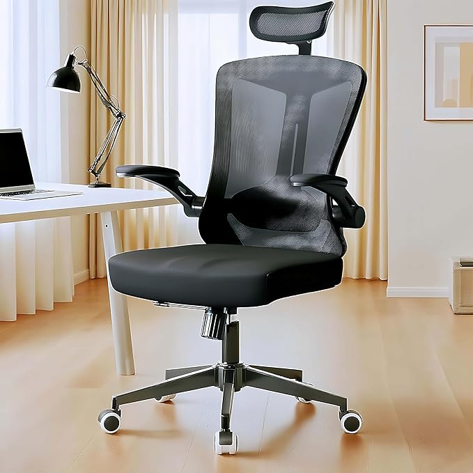 Ergonomic Office Chair - 400LB Comfy Desk Chairs with Adjustable Headrest and Lumbar Back Support, Mesh Computer Chairs with Wheels and Arms for Home Office, Study (669Black-With Headrest)