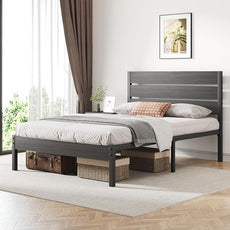 Full Bed Frame with Headboard and Footboard, Metal Platform Bed Frame with Under Bed Storage, All-Metal Support System, No Box Spring Needed, Easy Assembly,Rustic Grey
