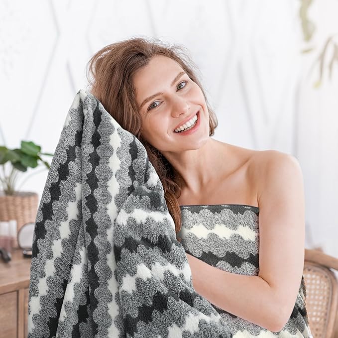 16 Pack Microfiber Bath Towels Bulk 27'' x 60'' Oversized Size Bath Towel Highly Absorbent Extra Large Soft Drying for Shower Beach Winter Salon Sport Gym Party (Cone,Grey)