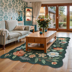 Lahome Floral Washable Rug- 4x6ft Green Bedroom Girls Ultra-Thin Soft Living Room Non-Slip Stain Resistant Boho Lightweight Throw Rug for Nursery Office, Dark Green