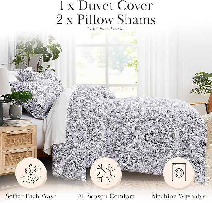 SouthShore FINE LINENS Pure Melody Collection - Premium Quality, Soft, Wrinkle, Fade, & Stain Resistant, Easy Care, Oversized Duvet Cover Set, Full / Queen, Black