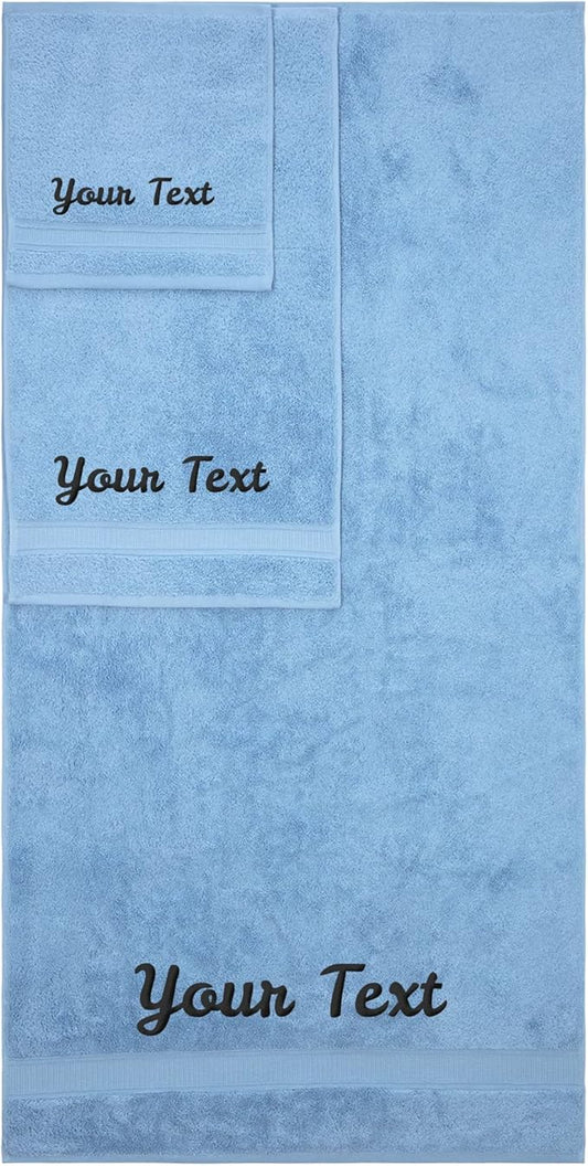 Personalized Towels, Hotel & Spa Quality, Super Soft, Highly Absorbent, Bathroom Sets, 100% Cotton Monogrammed towels 3 Piece Towel Set, Includes 1 Bath Towels, 1 Hand Towels, 1 Washcloths, Blue