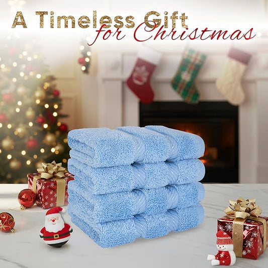 American Soft Linen Luxury Washcloths for Bathroom, 600 GSM 100% Cotton 4 Piece Turkish Wash Cloth Set, 13x13 in Soft Rags for Body and Face, Sky Blue Washcloths