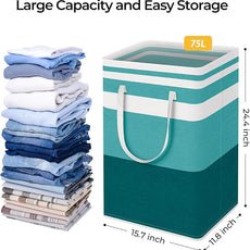 HomeHacks 2-Pack Large Laundry Basket, Waterproof, Freestanding Laundry Hamper, Collapsible Tall Clothes Hamper with Extended Handles for Clothes Toys in the Dorm and Family (Green, 75L)