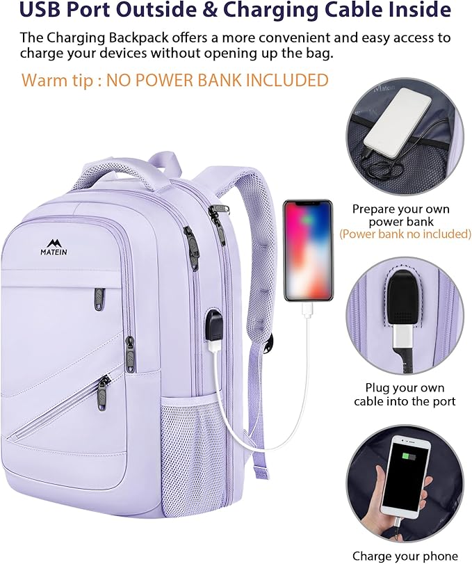 MATEIN Large 17 Inch Laptop Backpack for Women, Lightweight Travel Backpack Fits College School Essentials, Anti Theft Work Commute Nursing Computer Bag TSA Approved for Weekender Trip, Light Purple