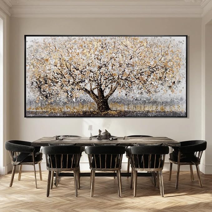 CHUDANHAO Gold Foil Canvas Wall Art Flower Wall Decor Plant Photo Prints Landscape Wall Decorations 29"x58" Large Artwork for Living Room Office