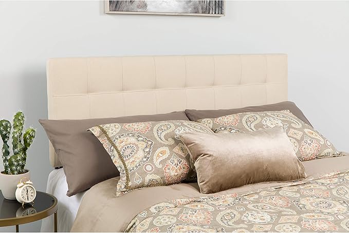 EMMA + OLIVER Quilted Tufted Upholstered Twin Size Headboard in Beige Fabric