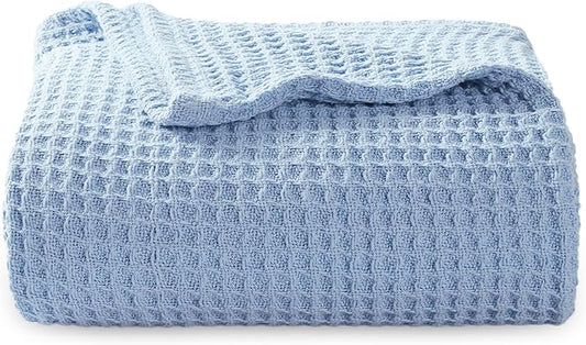 Bedsure Gentlesoft 100% Cotton Blanket Twin XL Size for College Dorm - Breathable and Soft, Waffle Weave Twin Blanket for Summer, Dorm Room Essentials, Sky Blue, 66x90 inches