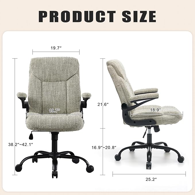 Cloth Office Chair Adjustable Desk Chair Mid Back Executive Comfortable Fabric Ergonomic Back Support Home Computer Chair with Padded Flip-up Armrest Swivel Wheels, Small Gaming Chair | LightGreen