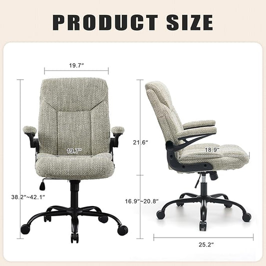 Cloth Office Chair Adjustable Desk Chair Mid Back Executive Comfortable Fabric Ergonomic Back Support Home Computer Chair with Padded Flip-up Armrest Swivel Wheels, Small Gaming Chair | LightGreen