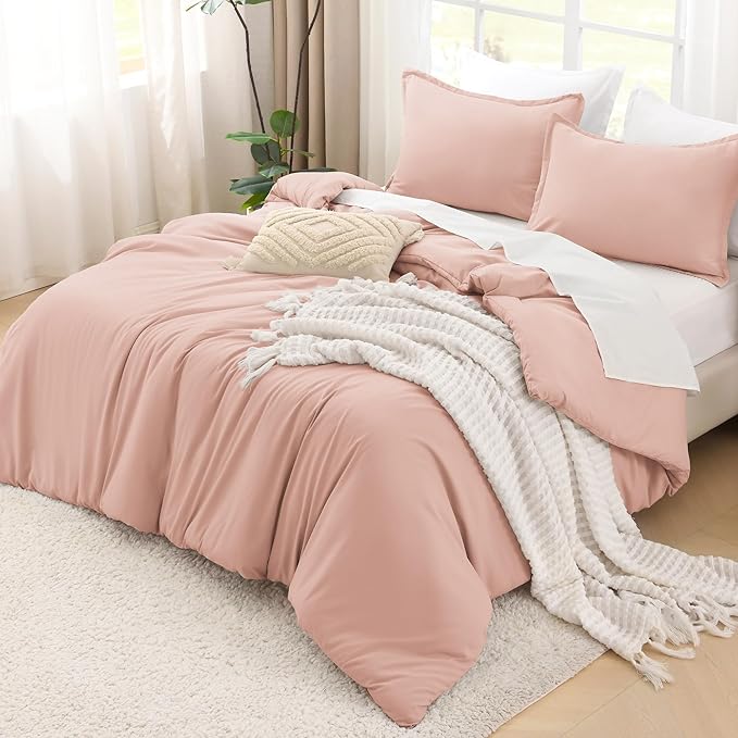 Litanika Comforter Set, Lightweight Solid Bedding Comforter Set, Fluffy Down Alternative Bed Set, Blush Pink, Queen