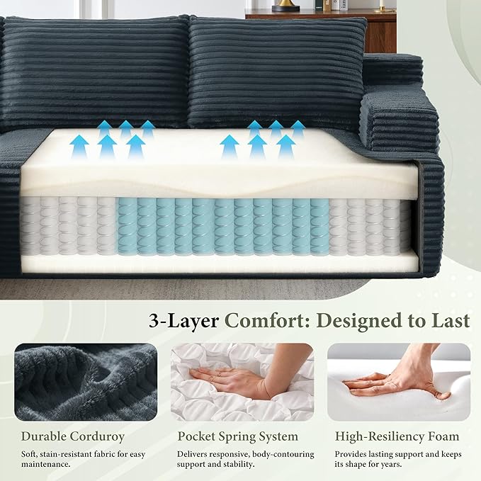 96''Sectional Couches for Living Room Modern Modular Sectional Sofa Upholstered Boneless Couch Comfy Cloud Couch with Chaise (Dark Grey, 96''W Left Facing Chaise)
