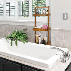 Utoplike Teak Shower Caddy Shelf, Standing Shower Organizer for Bathroom Corner, Wooden Freestanding Racks Storage for Inside Shower, Bath, Office, Stand Up 3 Tier Kitchen Desktop Organization