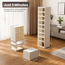 Foldable Shoe Organizer Storage Box Set of 2, Portable Extra Large Folding Shoe Rack for Closet, Shoe Storage Box with Magnetic Transparent Door and Wheels, 9 Layers 18 Grids with 2 Big Grids