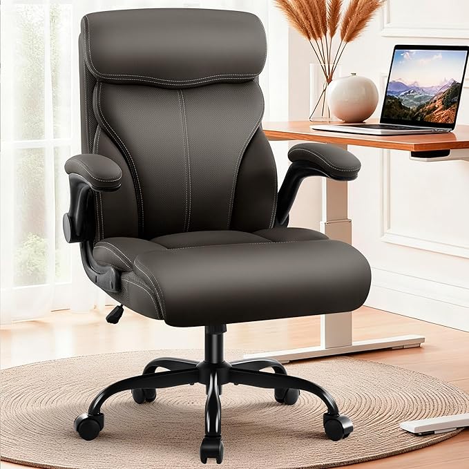 Office Chair - Executive High Back Breathable Comfy Desk Chair with Lumbar Support - Ergonomic Leather Rolling Swivel Computer Chair with Rock Function for Working Studying Gaming Relaxing