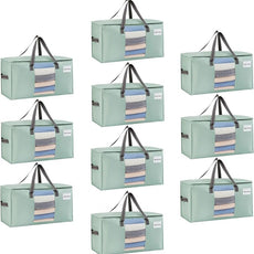 VENO 10 Pack Moving Bags, Christmas Storage Bins, Moving Boxes Alternative, Comforter and Blanket Storage Bags, College Dorm Packing Supplies, Foldable Heavy-Duty Tote (Light Green Matte, 10 Pack)