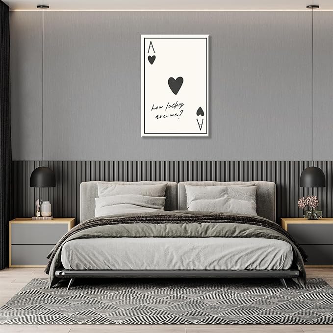 Vintage How Lucky Are We Wall Art Trendy Poker Posters Minimalist Ace of Hearts Decor Funny Inspirational Quotes Canvas Prints Lucky You Pictures for Dorm Bedroom Home Aesthetic 16x24in Unframed