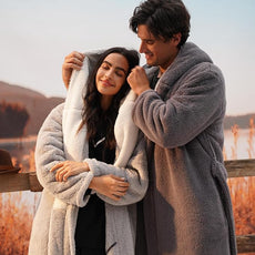 DAVID ARCHY Men's Hooded Robe Soft Coral Fleece Microfiber Bathrobe